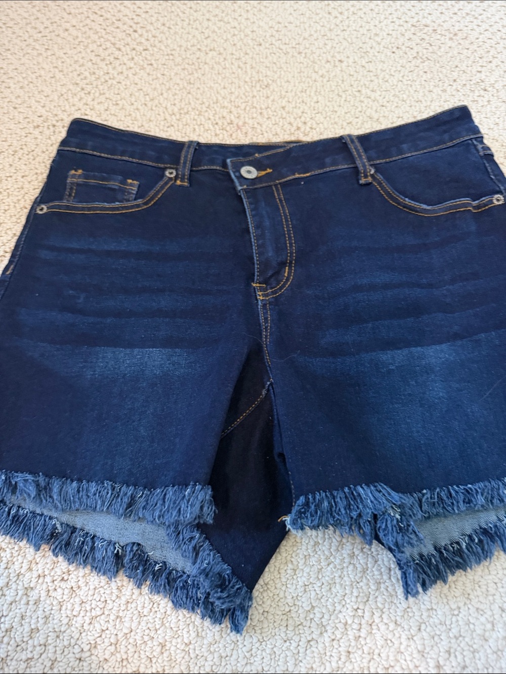 Amazon Dark Blue Denim Frayed-Hem Jean Shorts